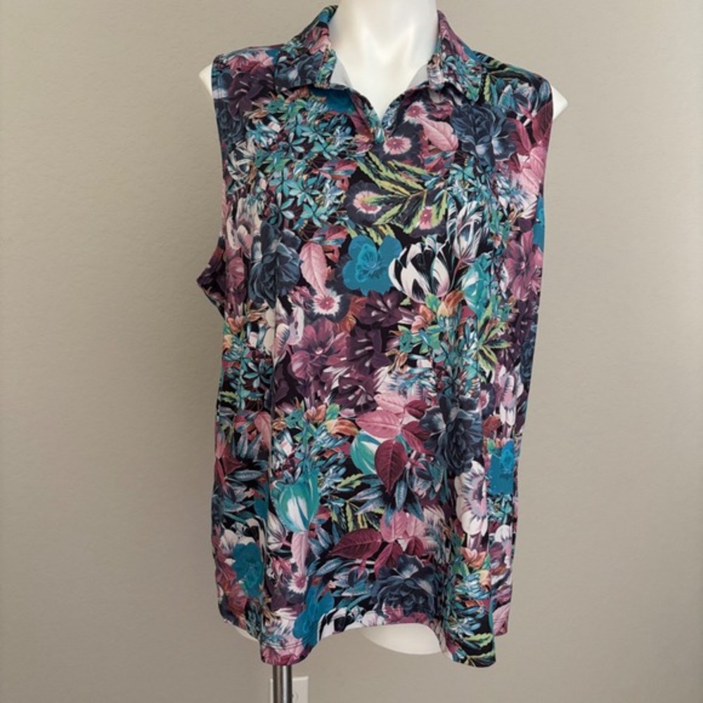NIKE Bold Floral Dri-Fit Sleeveless Stretch Knit Polo‎ Golf Top Women's XXL
